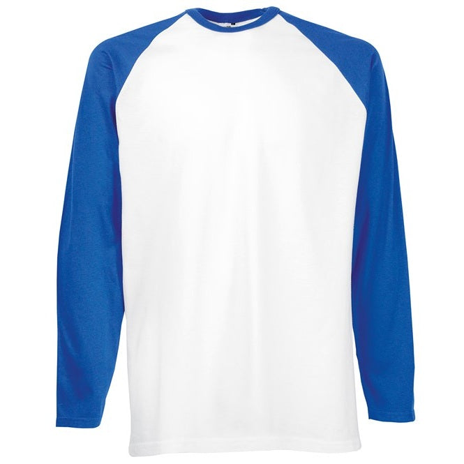 Fruit Of The Loom Long Sleeve Baseball T Shirt Contrast Raglan 100% Cotton