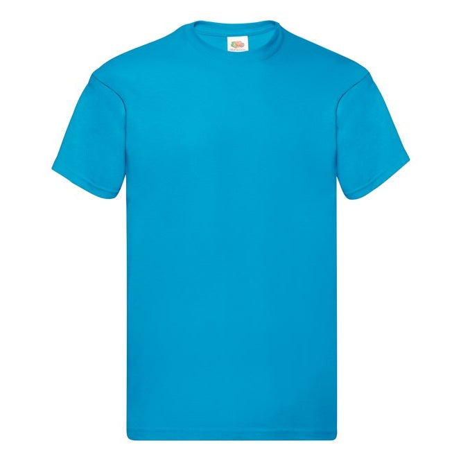 Fruit Of The Loom Original T-Shirt Azure Blue Rib Crew Neck 100% Cotton