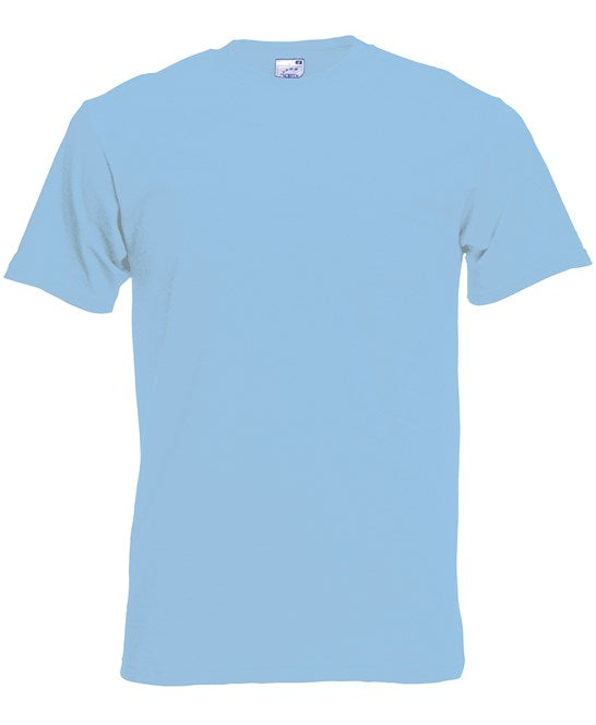 Fruit Of The Loom Original T-Shirt Sky Blue Rib Crew Neck 100% Cotton S-5XL