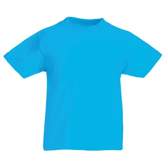 Fruit Of The Loom Kids Original T-Shirt Azure Blue Rib Crew Neck 100% Cotton