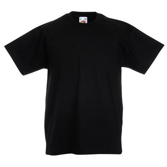 Fruit Of The Loom Kids Original T-Shirt Black Rib Crew Neck 100% Cotton
