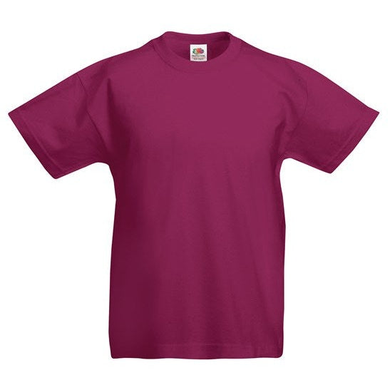 Fruit Of The Loom Kids Original T-Shirt Burgundy Rib Crew Neck 100% Cotton