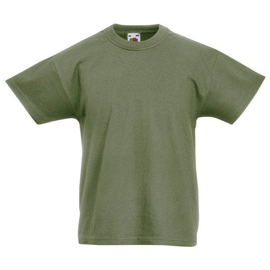 Fruit Of The Loom Kids Original T-Shirt Classic Olive Rib Crew Neck 100% Cotton