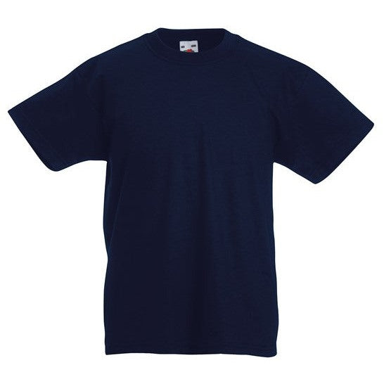Fruit Of The Loom Kids Original T-Shirt Deep Navy Rib Crew Neck 100% Cotton