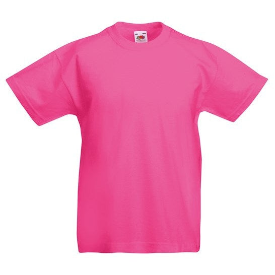 Fruit Of The Loom Kids Original T-Shirt Fuchsia Rib Crew Neck 100% Cotton