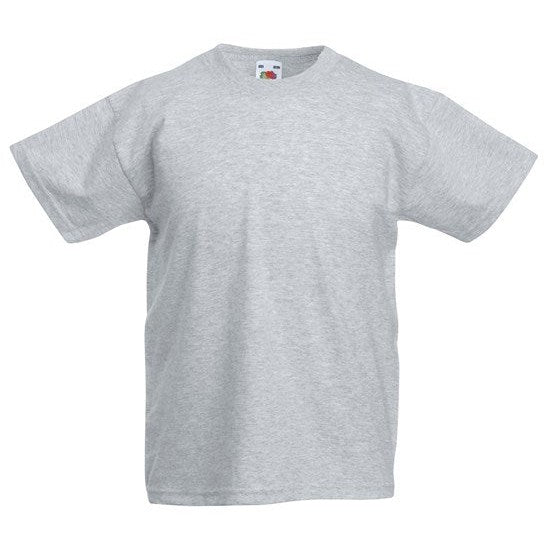 Fruit Of The Loom Kids Original T-Shirt Heather Grey Rib Crew Neck 100% Cotton
