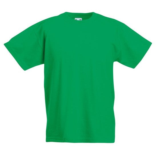 Fruit Of The Loom Kids Original T-Shirt Kelly Green Rib Crew Neck 100% Cotton