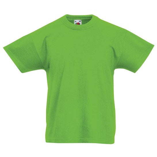 Fruit Of The Loom Kids Original T-Shirt Lime Green Rib Neck 100% Cotton 3-15