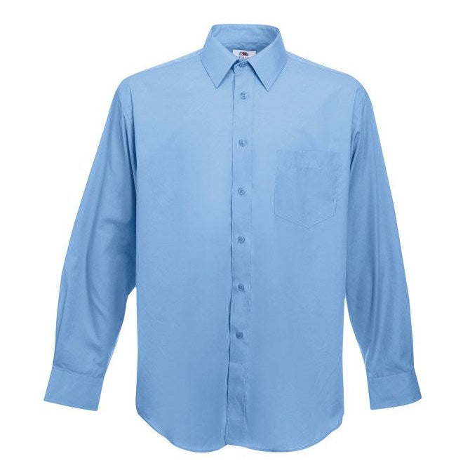 Fruit Of The Loom Long Sleeve Poplin Shirt Standard Collar Chest Pocket S-3XL