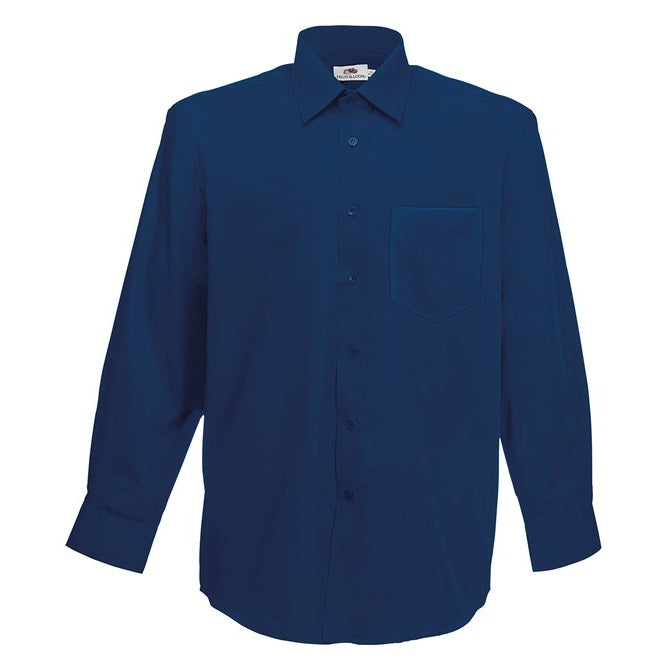 Fruit Of The Loom Long Sleeve Poplin Shirt Standard Collar Chest Pocket S-3XL