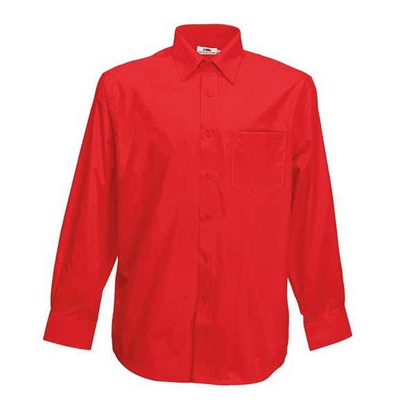 Fruit Of The Loom Long Sleeve Poplin Shirt Standard Collar Chest Pocket S-3XL
