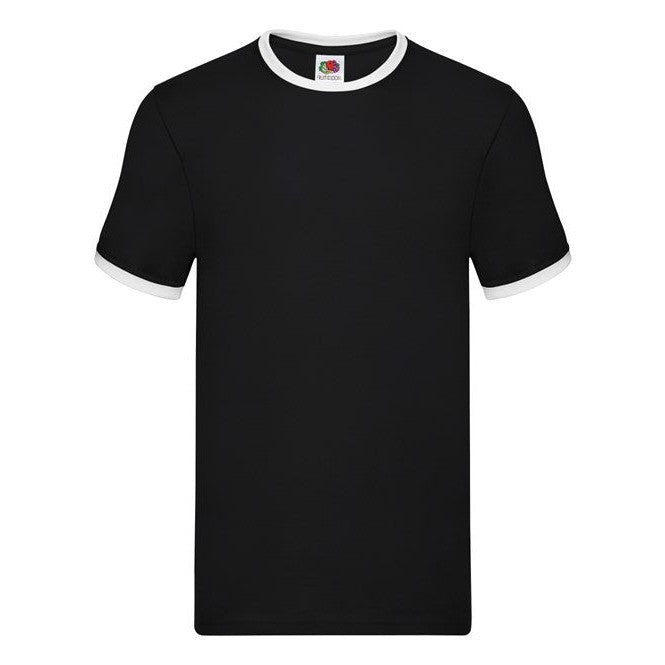 Fruit Of The Loom Ringer T Shirt Contrast Neck 100% Cotton Retail Fit S-3XL