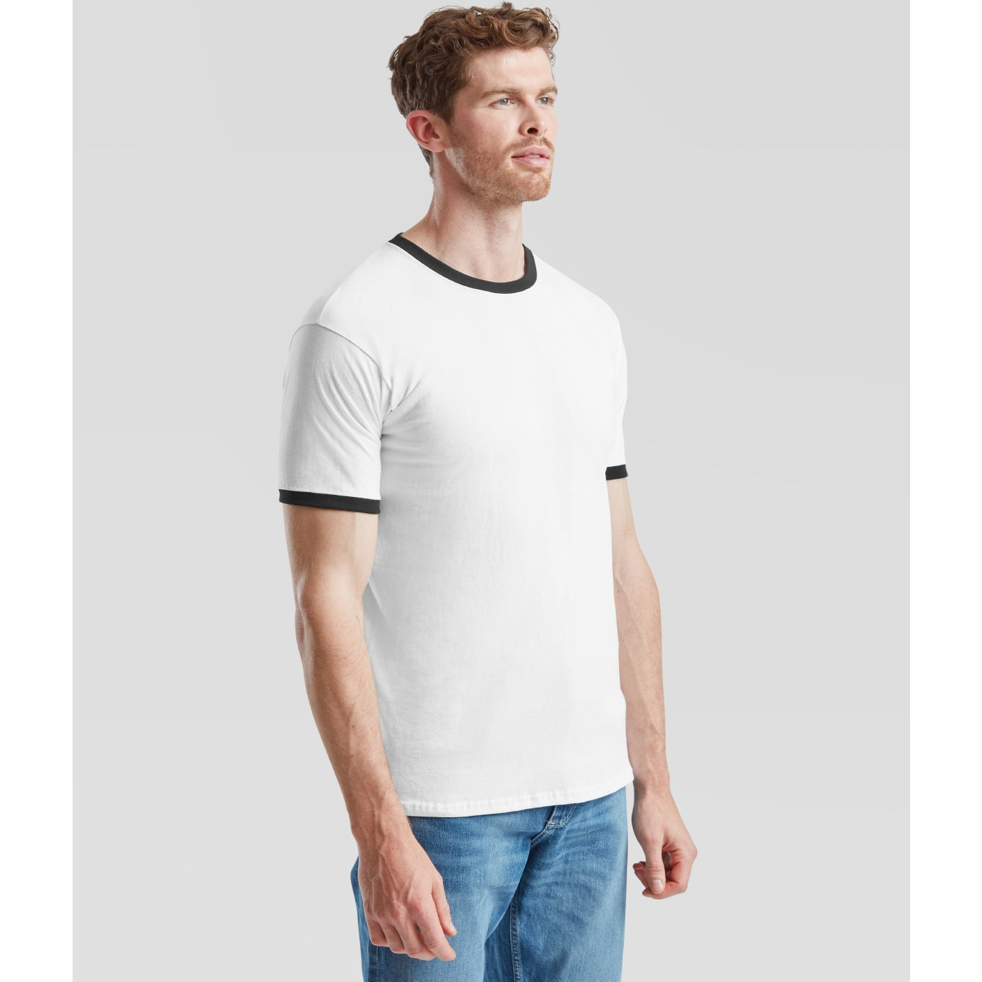 Fruit Of The Loom Ringer T Shirt Contrast Neck 100% Cotton Retail Fit S-3XL