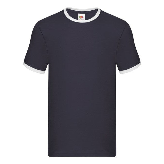 Fruit Of The Loom Ringer T Shirt Contrast Neck 100% Cotton Retail Fit S-3XL