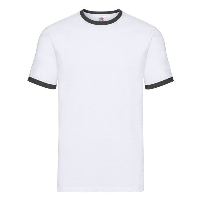 Fruit Of The Loom Ringer T Shirt Contrast Neck 100% Cotton Retail Fit S-3XL