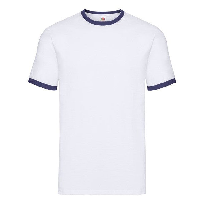Fruit Of The Loom Ringer T Shirt Contrast Neck 100% Cotton Retail Fit S-3XL