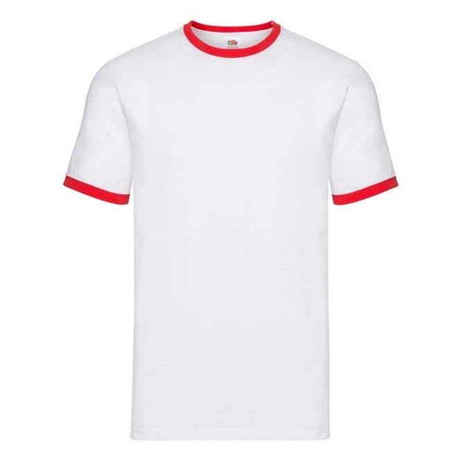 Fruit Of The Loom Ringer T Shirt Contrast Neck 100% Cotton Retail Fit S-3XL