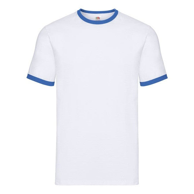 Fruit Of The Loom Ringer T Shirt Contrast Neck 100% Cotton Retail Fit S-3XL