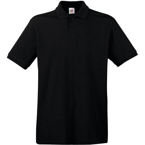 Fruit Of The Loom Premium Polo Shirt Black 100% Cotton 3-Button Placket