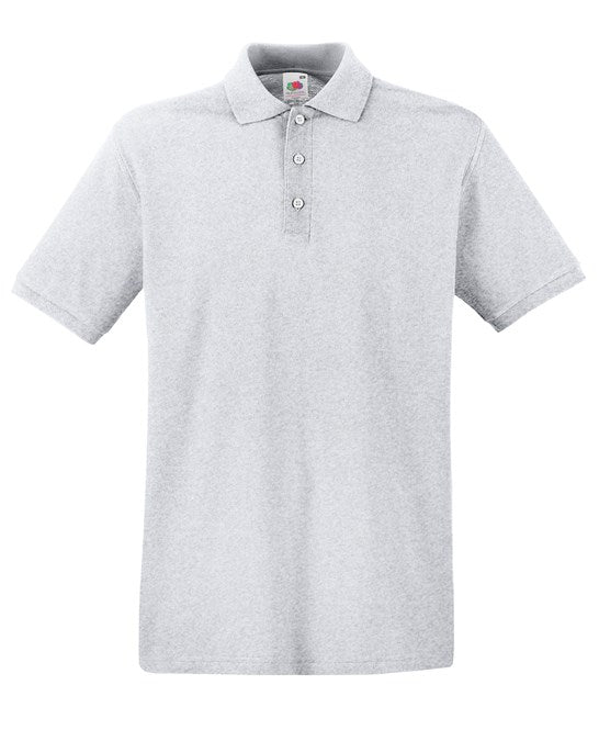 Fruit Of The Loom Premium Polo Shirt Heather Grey 100% Cotton 3-Button Placket