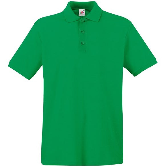 Fruit Of The Loom Premium Polo Shirt Kelly Green 100% Cotton 3-Button Placket