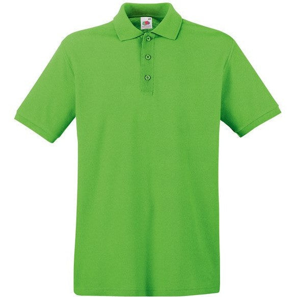 Fruit Of The Loom Premium Polo Shirt Lime 100% Cotton 3-Button Placket S-3XL