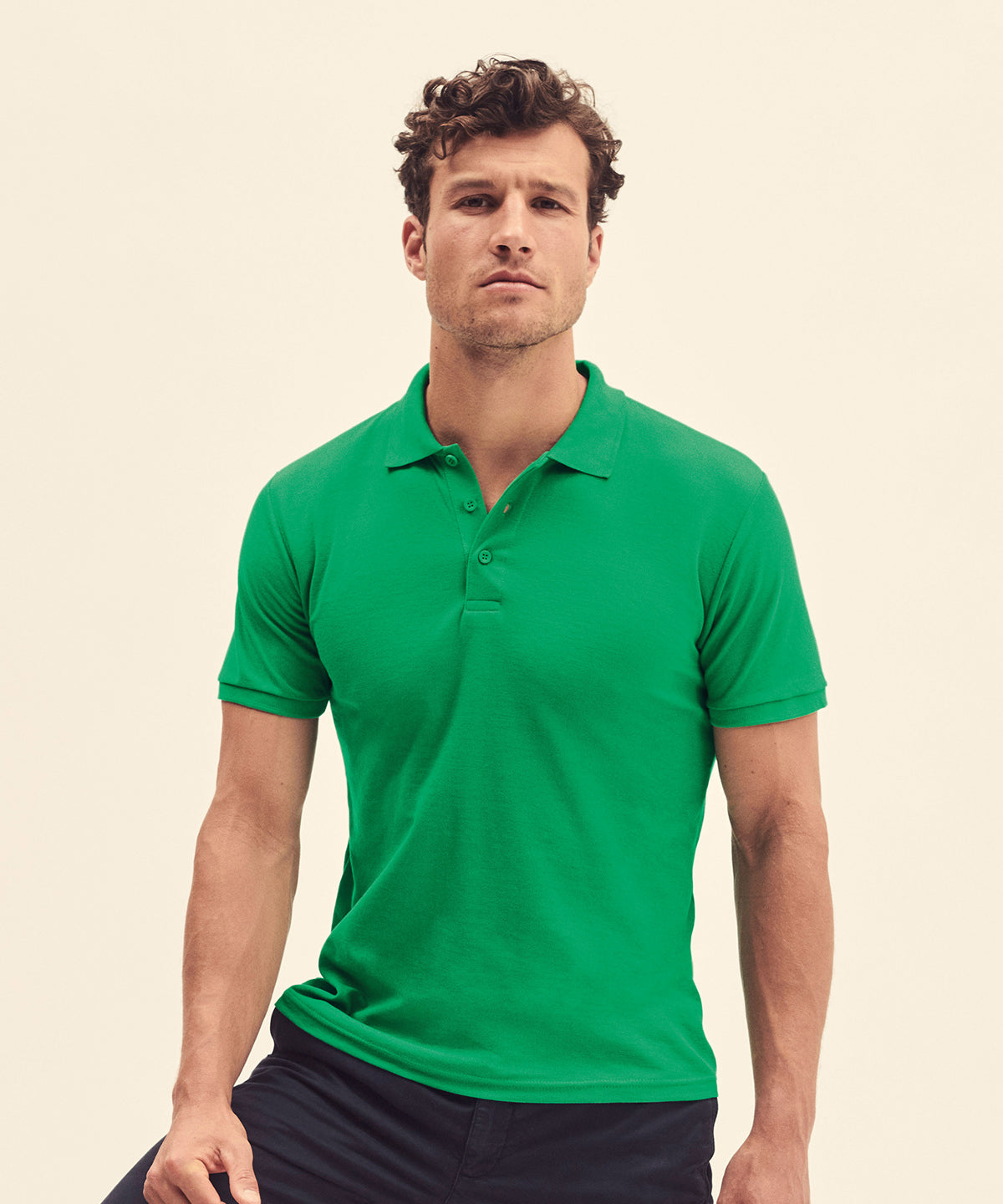 Fruit Of The Loom Premium Polo Shirt Royal Blue 100% Cotton 3-Button Placket