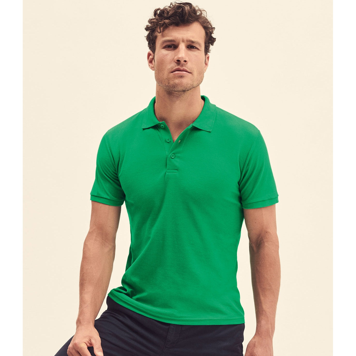 Fruit Of The Loom Premium Polo Shirt Navy 100% Cotton 3-Button Placket