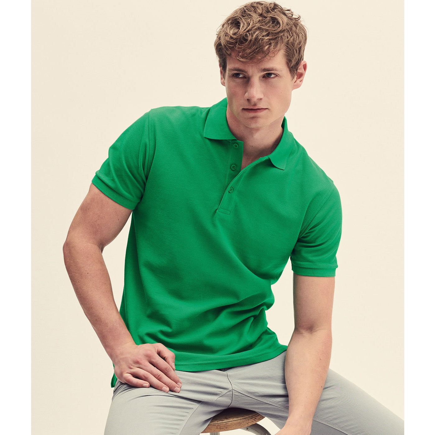 Fruit Of The Loom Premium Polo Shirt Lime 100% Cotton 3-Button Placket S-3XL