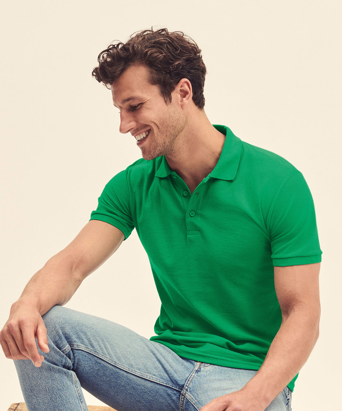 Fruit Of The Loom Premium Polo Shirt Athletic Heather Cotton 3-Button Placket