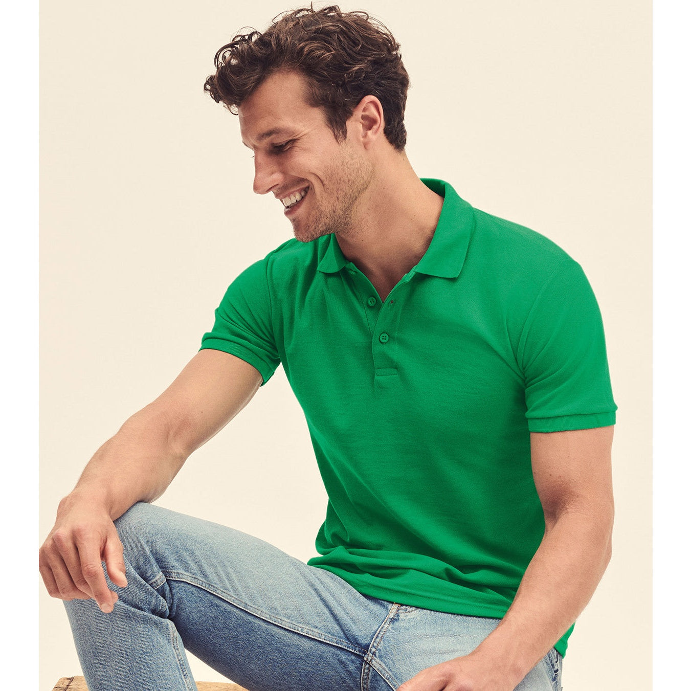 Fruit Of The Loom Premium Polo Shirt Azure Blue 100% Cotton 3-Button Placket