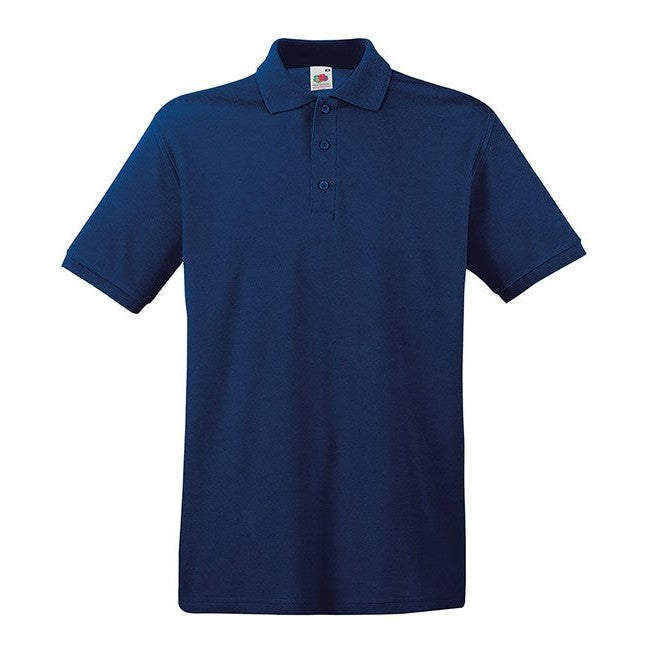Fruit Of The Loom Premium Polo Shirt Navy 100% Cotton 3-Button Placket