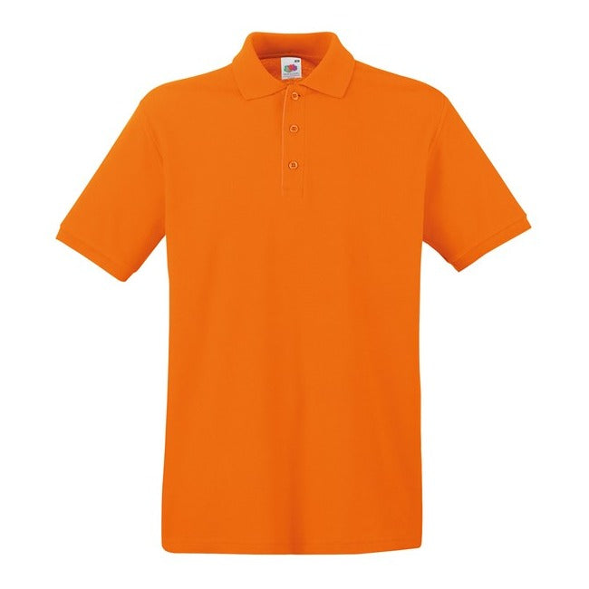 Fruit Of The Loom Premium Polo Shirt Orange 100% Cotton 3-Button Placket