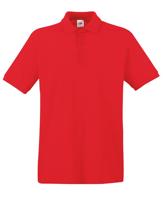 Fruit Of The Loom Premium Polo Shirt Red 100% Cotton 3-Button Placket S-3XL