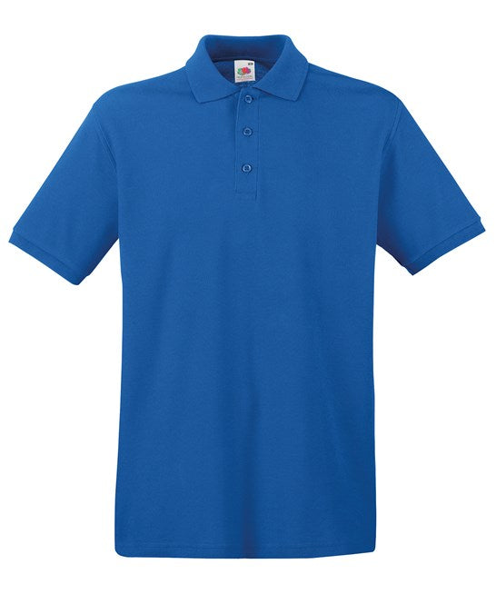 Fruit Of The Loom Premium Polo Shirt Royal Blue 100% Cotton 3-Button Placket