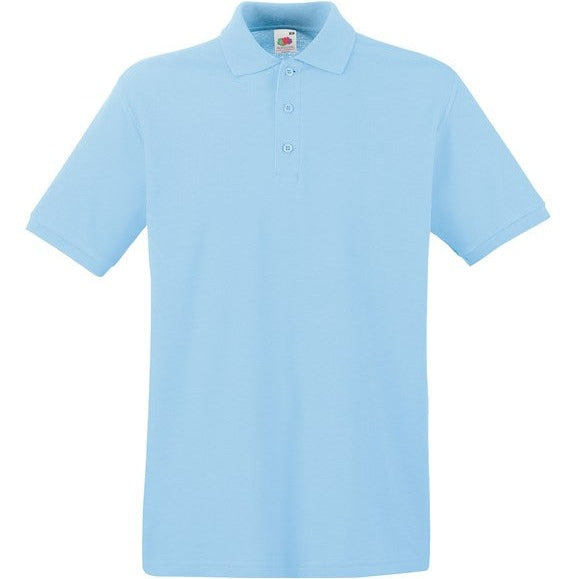 Fruit Of The Loom Premium Polo Shirt Sky Blue 100% Cotton 3-Button Placket