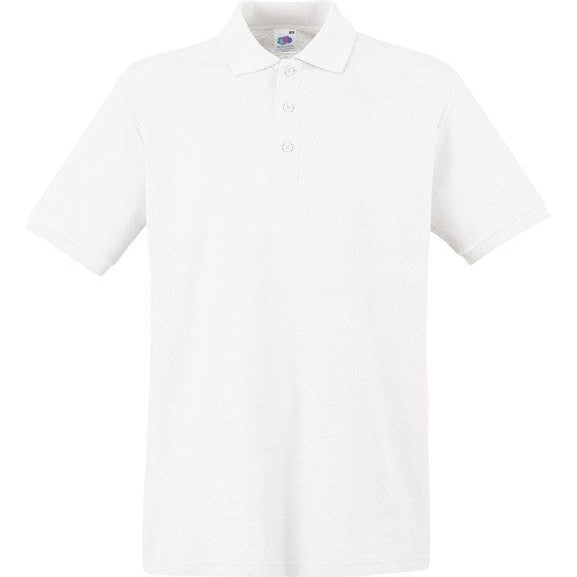 Fruit Of The Loom Premium Polo Shirt White 100% Cotton 3-Button Placket