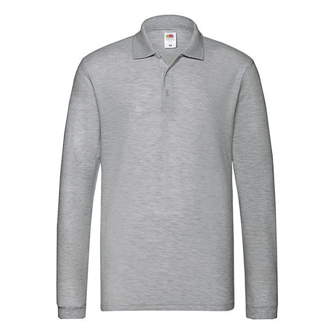 Fruit Of The Loom Premium Long Sleeve Polo Shirt with Side Vents and Rib Cuffs