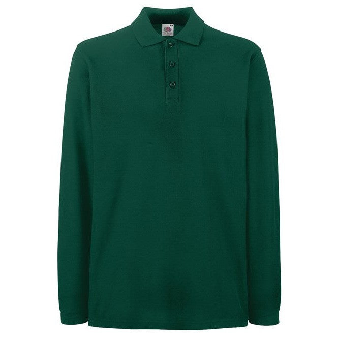 Fruit Of The Loom Premium Long Sleeve Polo Shirt with Side Vents and Rib Cuffs