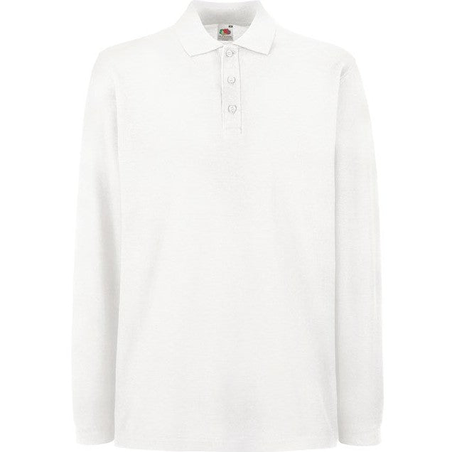 Fruit Of The Loom Premium Long Sleeve Polo Shirt with Side Vents and Rib Cuffs