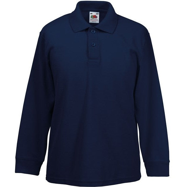 Fruit Of The Loom Kids Long Sleeve Polo 65/35 Easy-Care Sportswear Sizes 3-15