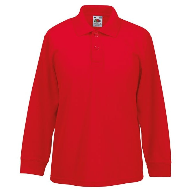 Fruit Of The Loom Kids Long Sleeve Polo 65/35 Easy-Care Sportswear Sizes 3-15