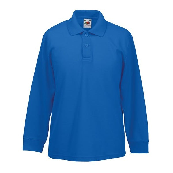 Fruit Of The Loom Kids Long Sleeve Polo 65/35 Easy-Care Sportswear Sizes 3-15