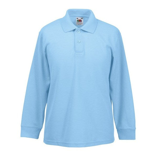 Fruit Of The Loom Kids Long Sleeve Polo 65/35 Easy-Care Sportswear Sizes 3-15