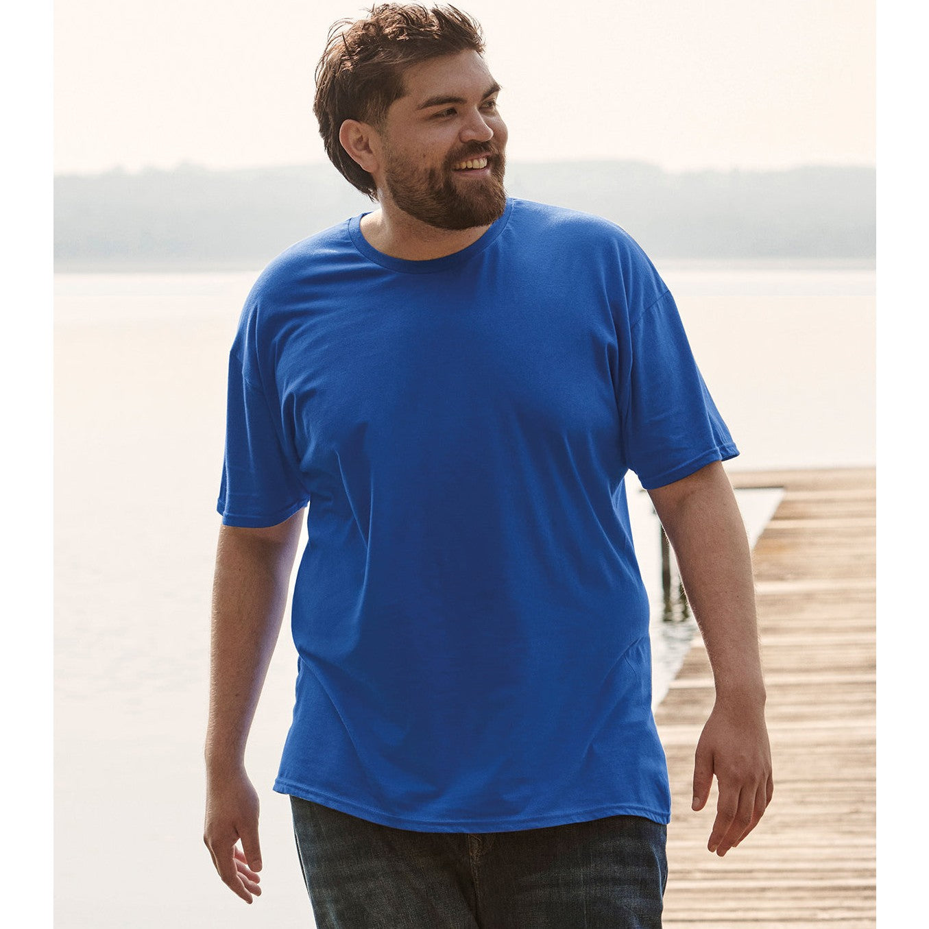 Fruit Of The Loom Iconic 150 T-Shirt Heather Navy Slim Fit Combed Cotton