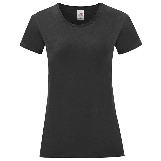 Fruit Of The Loom Women's Iconic T Shirt Black Soft Cotton Crew Neck Fit