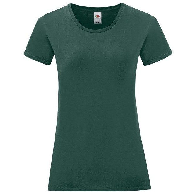 Fruit Of The Loom Women's Iconic T Shirt Forest Green Soft Cotton Crew Neck