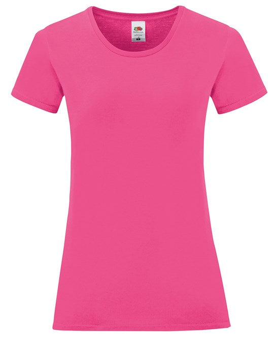 Fruit Of The Loom Women's Iconic T Shirt Fuchsia Soft Cotton Crew Neck Fit