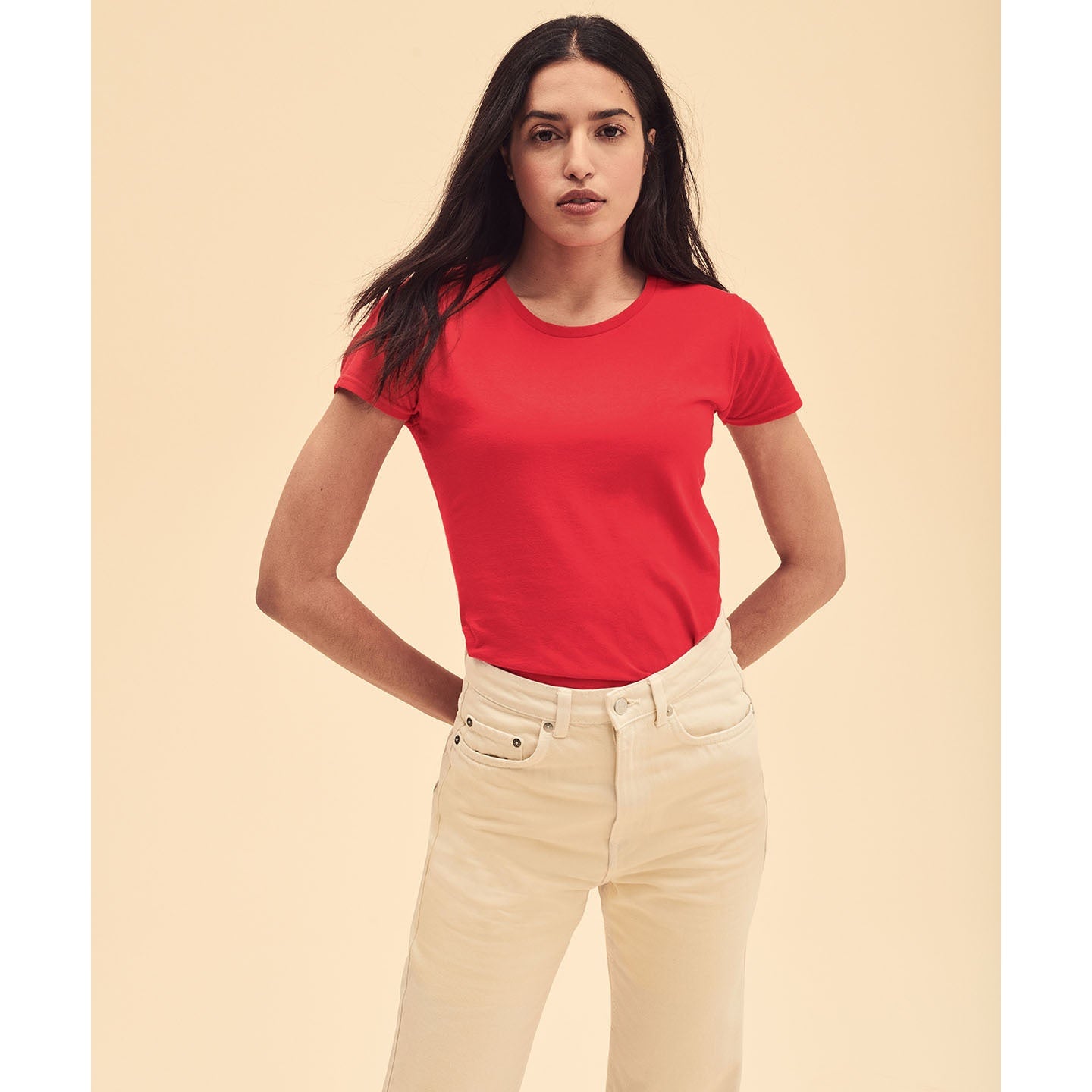 Fruit Of The Loom Women's Iconic T Shirt Red Soft Cotton Crew Neck Fashion Fit