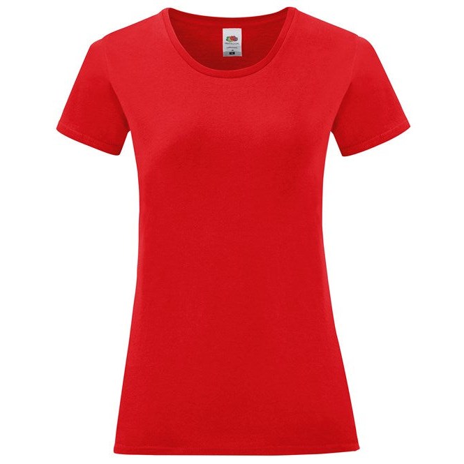 Fruit Of The Loom Women's Iconic T Shirt Red Soft Cotton Crew Neck Fashion Fit